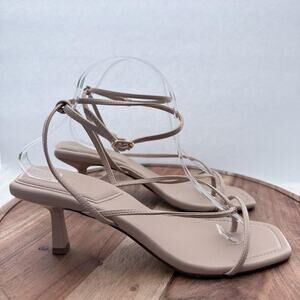 Aldo Shoes Womens Size 9.5 Beige Strappy Square Toe Kitten Heel Sandals Dress